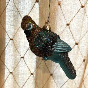 Glittered Blue Parrot Bird Christmas Tree Ornament 2.5"x 5"